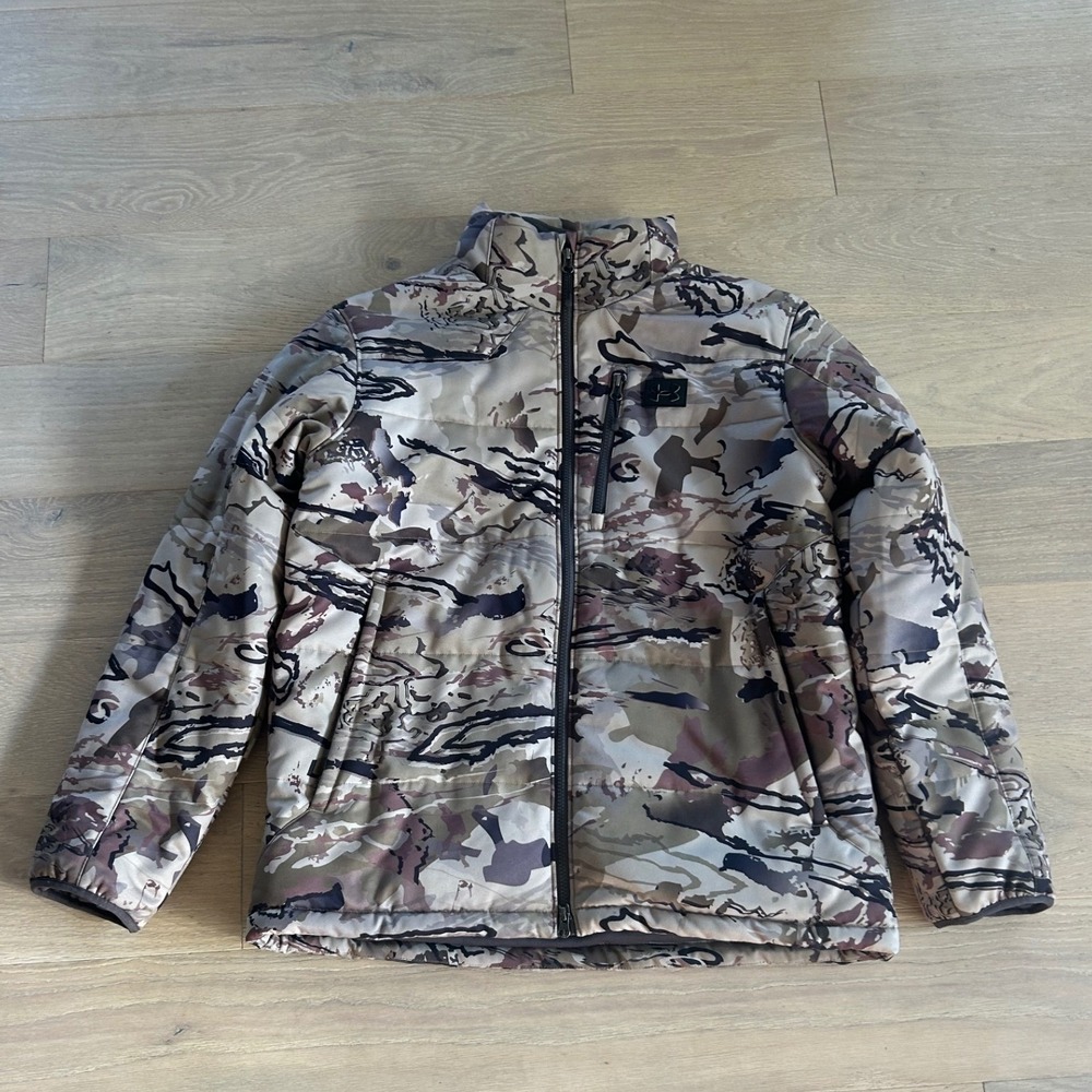 Under Armour Mens Barren Camo Full Zip Hunting Jacket 135532 Tan Brown MD